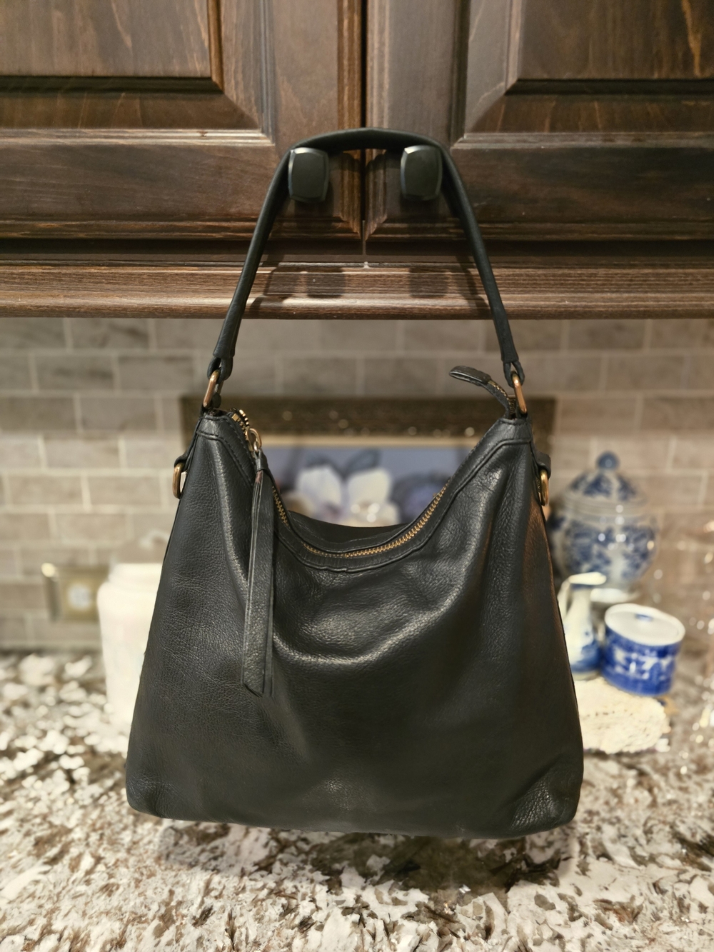 Frye Black Pebbled Leather Shoulder Hobo